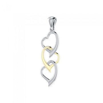 3 Hearts Together Silver and Gold Accents Pendant MPD3602 - Jewelry